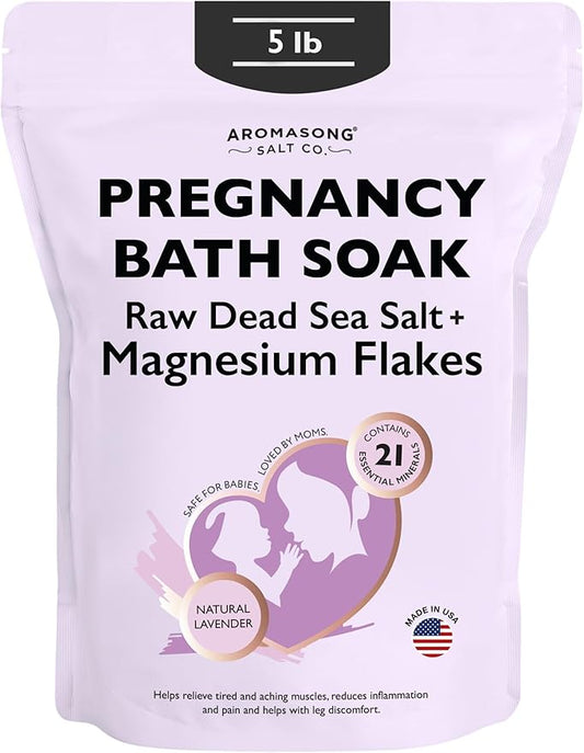 Aromasong Dead Sea Pregnancy Bath Soak 5 LB - Natural Lavender Pure Magnesium Flakes & Minerals - Pregnancy, Postpartum Muscle Ache & Leg Discomfort - Better Absorbs Than Epsom (Packaging May Vary)