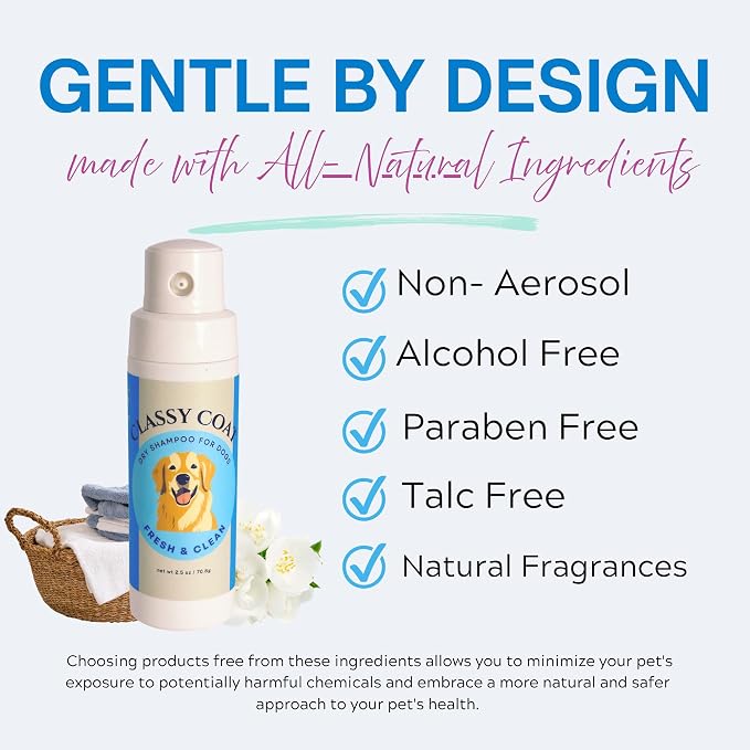 Dry Shampoo Powder & Coat Deodorizer for Dogs (Fresh & Clean) | Waterless No-Rinse Squeeze Bottle Formula | Calming Scent | Talc and Alcohol Free | Safe for Sensitive Skin | Made in USA