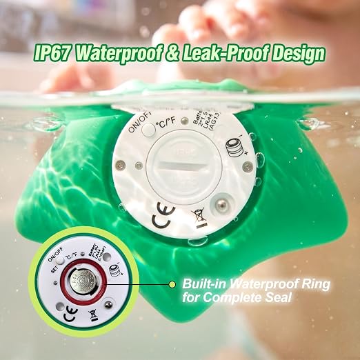 Baby Bath Thermometer, Manta Ray Won't Flip Over, 3-Icon Alert, Auto On/Off | Floating Digital Bathtub Water Thermometer for Newborn Infant Toddler, IP67 Waterproof, BPA-Free ABS, °F/°C, Battery Included