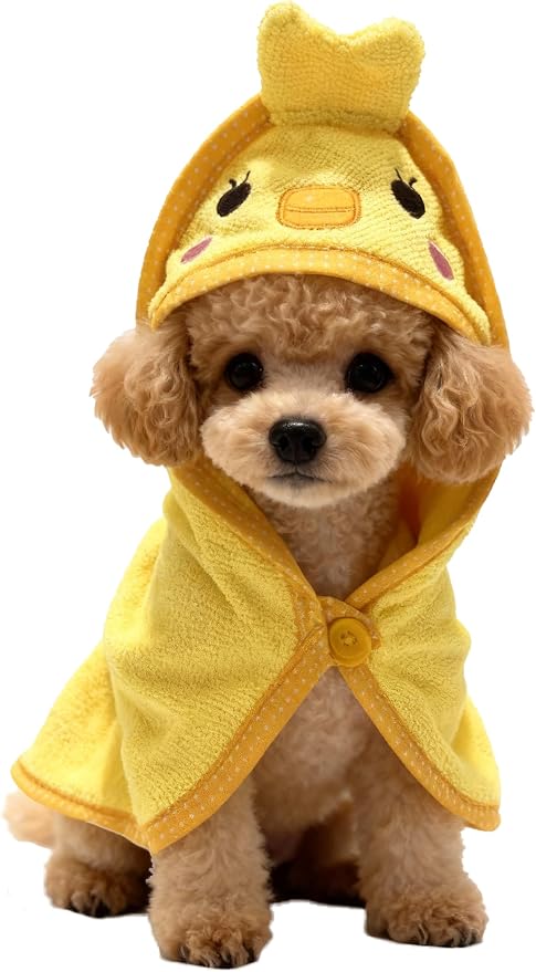 Dog Hooded Bathrobe Towel Fast Drying Absorbent Bath Warm Blanket | Yellow S