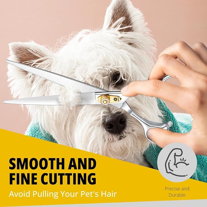 Dream Reach Straight Dog Scissors - 8 Inch 440C Stainless Steel Professional Pet Cutting Grooming Shears with Adjustable Screw