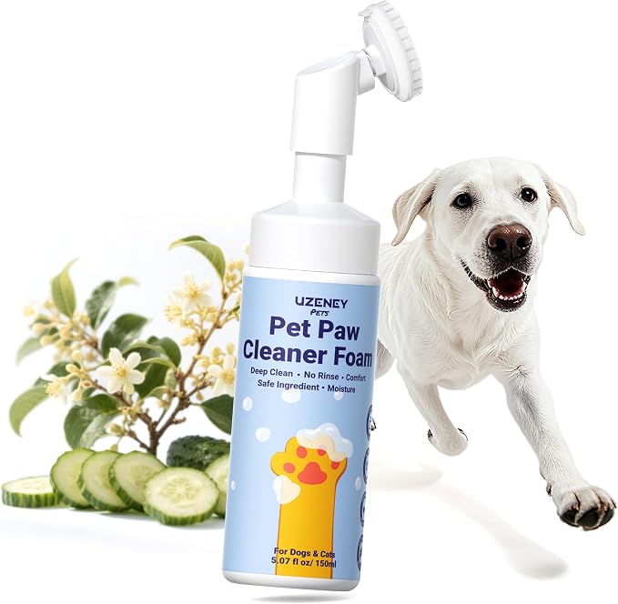 Pet Paw Cleaner, No-rinse Dog Paw Washer, Waterless Foam Foot Cleanser for Larger Dogs&Small Dogs&Cats, Built-in Scrubber Brush for Dirty and Muddy Paw, Safe Ingredient, pH-balanced, 5.07 fl.oz