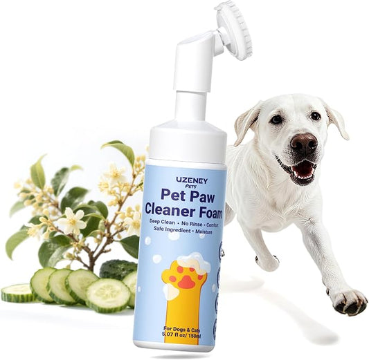 Pet Paw Cleaner, No-rinse Dog Paw Washer, Waterless Foam Foot Cleanser for Larger Dogs&Small Dogs&Cats, Built-in Scrubber Brush for Dirty and Muddy Paw, Safe Ingredient, pH-balanced, 5.07 fl.oz