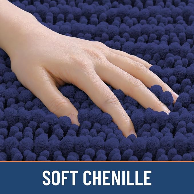 Smiry Bathroom Rugs Mat 36x24, Extra Soft Absorbent Chenille Bath Rugs, Non Slip Rubber Backing Machine Washable Quick Dry Bath Mats for Bathroom Floor, Tub, Shower, Home Decor Accessories, Deep Blue