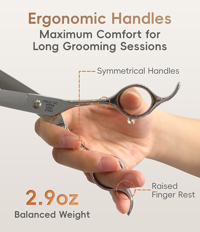 40° Extra Curved 7.5‘’ Super Curved Dog Grooming Scissors with Jewelled Screw 440C Stainless Steel Pet Grooming Bending Scissors with Symmetrical Handle for Groomer and Home User