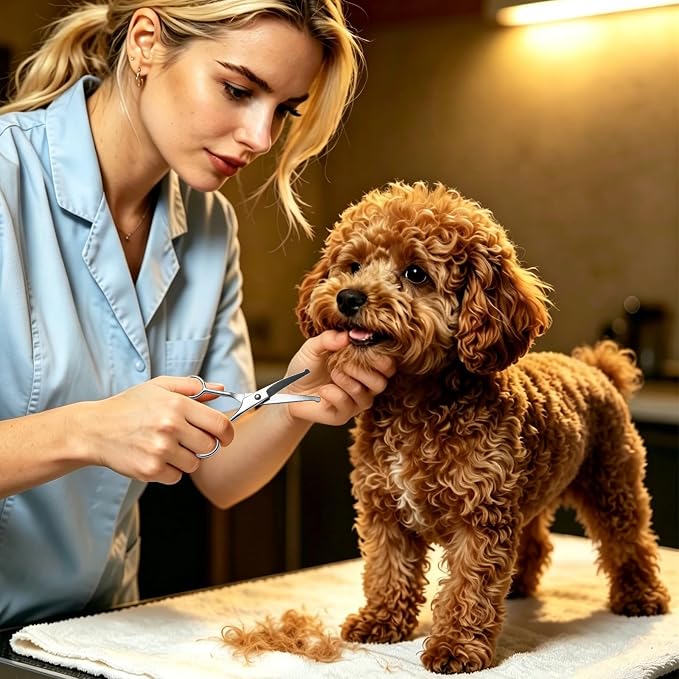 4 in1 Curved Dog Grooming Scissors Kit,7.5", 5.5", 5" & 5" Curved Down Pet Grooming Scissors with round tips for pets face and paw grooming