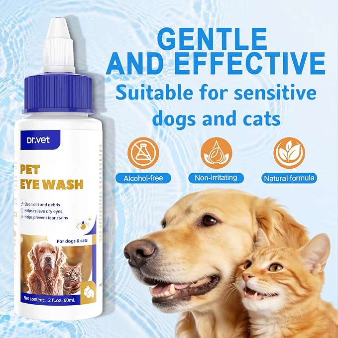 Tear Stain Remover & Eye Cleaner for Dogs & Cats – Hyaluronic Acid, Vitamin B6 & Green Tea Extract, Soothes Dry, Red & Itchy Eyes, Gentle Daily Eye Care