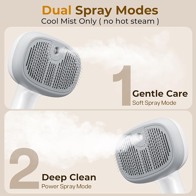 Pecute Self-Cleaning Steam Dog Cat Brush for Heavy Shedding/Long Coats | Gentle, Undercoat removal & smoothing, Shedding control, For water-anxious pets, 2 cool mist modes, XL tank, 240-min runtime