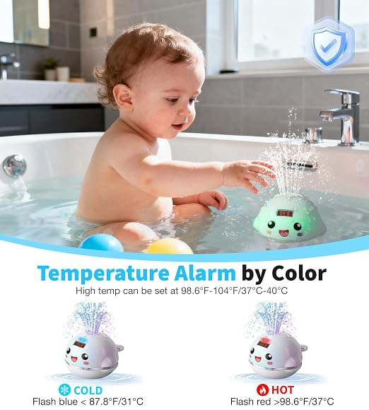 Pircaath Baby Bath Toy Sprinkler with Thermometer, Temp Alarm & Backlit Display, BPA-Free | CPC Certified for Safety, Light Up Whale Bath Toy for Kids Ages 1-3, Bathtub Water Toys for Toddler, Newborn