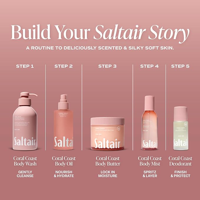 Saltair Body Wash 2-Pack – Moisturizing Body Wash with Niacinamide and Tropical Fruit Extracts – Scented Shower Gel for Women and Men – Coral Coast Scent, 2x 17oz – Vegan, Cruelty-Free, Paraben-Free