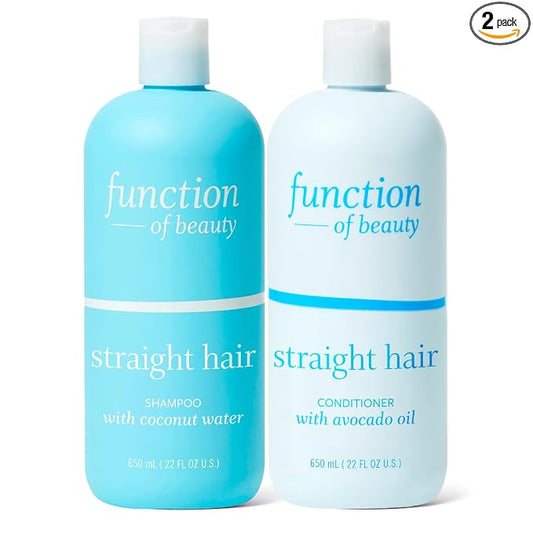 Function of Beauty Straight Hair Shampoo & Conditioner XL Set - Sulfate-Free Shampoo & Conditioner Duo for Natural Volume & Shine - Anti-Frizz, Lightweight & Hydrating - Oily Hair Care Products