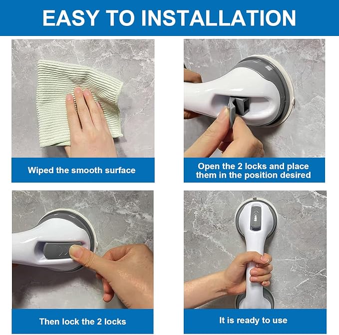 Shower Handle Grab Bars for Bathtubs and Showers, Heavy Duty Shower Handle Removable Shower Handrails for Seniors and Elderly, Bathroom Safety Grip No Drilling Waterproof Grey
