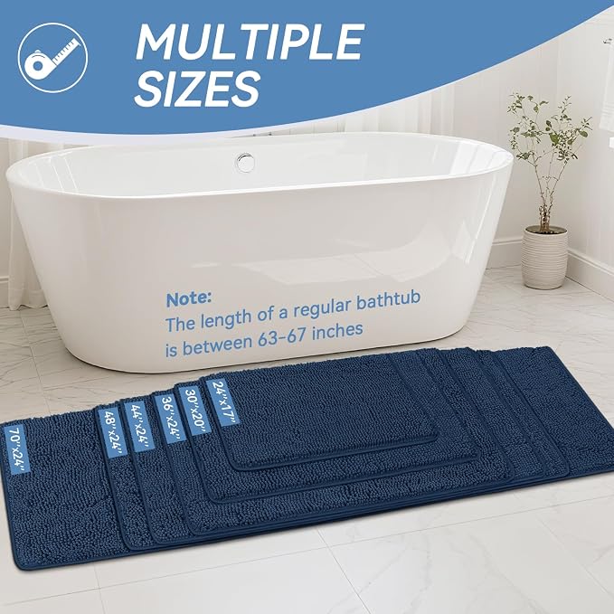 Bcoimo 36x24 Chenille Bath Mat – Non-Slip with Backing Bath Rug Ultra-Absorbent and Machine Washable Bathroom Mat Quick-Dry Design. Ideal for Bathroom Shower and Tub Areas