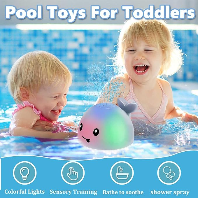 Bath Toys for Kids Ages 1-3 - Easter Basket Stuffers, 1 2 3 Year Boys Girls Gifts,, Light Up Whale Bath Toy Sprinkler, Toddler Bathtub Pool Water Table Toys, Birthday Gifts for Kids