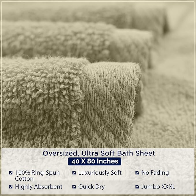 DAN RIVER Pack of 1 Jumbo Bath Sheet 40x80 Inches, Extra Large Bath Towels, Luxury Quick Dry Cotton Oversized Towel for Bathroom - Beige