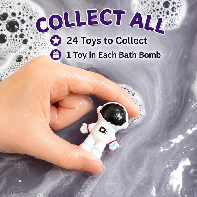 EvolutionUSA 1 Space Bath Bomb for Boys & Girls - Planet Bath Ball with Toy Hidden Inside, Organic Hypoallerganic Space Childrens Bathbomb, Cosmic Fun Bath Bomb Gift Set Birthday, Christmas, Easter