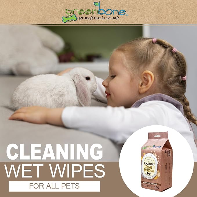 Greenbone Dog Wipes Natural and Safe for Grooming Paws, Body and Butt Cleaning Deodorizing Honey Milk Oatmeal 150 Wipes