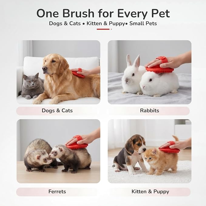 Pets&Goods Rubber Pet Grooming Brush for Dogs & Cats – Bath & Deshedding Brush with Custom-Fit Hand Straps – Soft Silicone Bristles for Short & Medium Hair – Anti-Slip, Easy to Clean