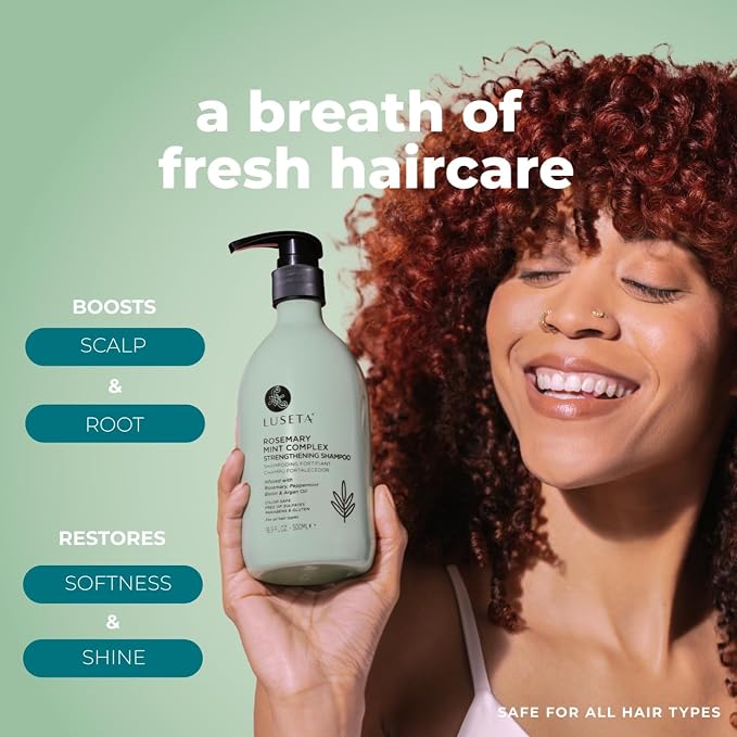 Luseta Rosemary Mint Hair Care Set for Thin Hair, Strengthening，Refreshing | Complete Hair Care Routine, Shampoo & Conditioner (16.9oz×2), Hair Oil (3.38oz), Frizz Control, Smooth Shine, Sulfate Free