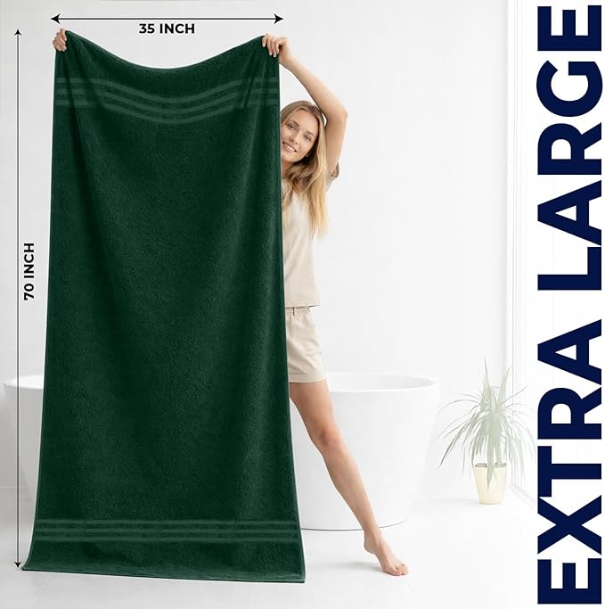 DAN RIVER 2 Pack Luxury Bath Sheets 35x70, 600 GSM, Soft & Quick Dry 100% Ring Spun Cotton Towels Ideal for Hotels, Spas, Gyms & Salons Extra Large, Hunter Green