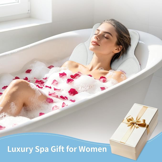 Thickened Anti-Slip Bath Pillow for Tub, 88 Powerful Suction Cups, 5D Mesh Fabric, Ergonomic Head Neck Back Support, Quick Drying and Machine Washable, Luxury Spa Gift for Women