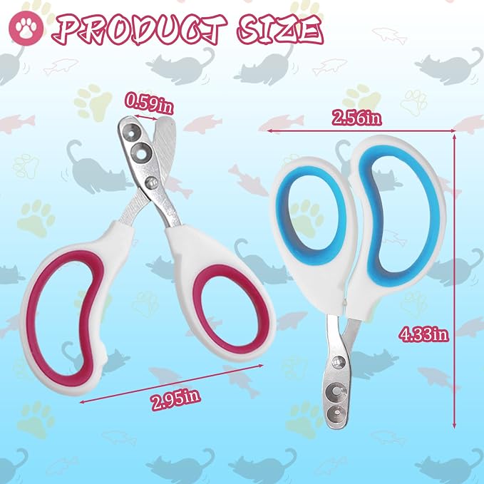 2Pcs Pet Nail Clippers Dog Cat Nail Clipper with Guard - Avoid Over Cutting, Cat Claw Trimmers for Rabbits Kittens Guinea Pigs Puppies and Small Animals, Non-Slip Handle & Stainless Steel Blades