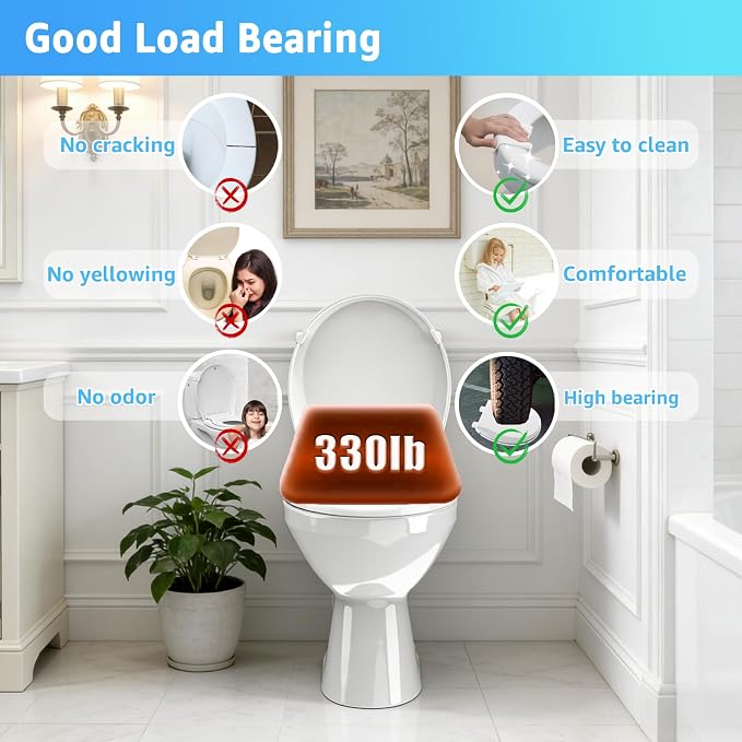 Huttdmel Round Toilet Seat 16.5", Soft Close Quiet Lid, Top & Bottom Mount, Never Loosen Hinges, Easy Install, Heavy Duty PP No Yellowing, Fits Standard Round Toilets, White