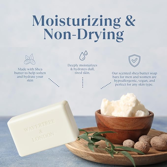 Wavertree & London Santal & Cardamon Scented Natural Soap Bars (2 Bars), 7oz Moisturizing French Triple Milled Soap enriched with shea butter - Plant Oil Bath & Body Soap Bars [100% Naturally derived]