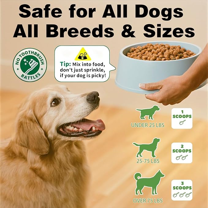 Dog Dental Powder, Teeth Cleaning Powder for Dogs, Plaque & Tartar Remover for Pet Oral Care - Fresh Breath & Teeth Cleaning Made Easy - Natural Herbal Blend + Probiotics - 75 Servings(150g) (Mint)