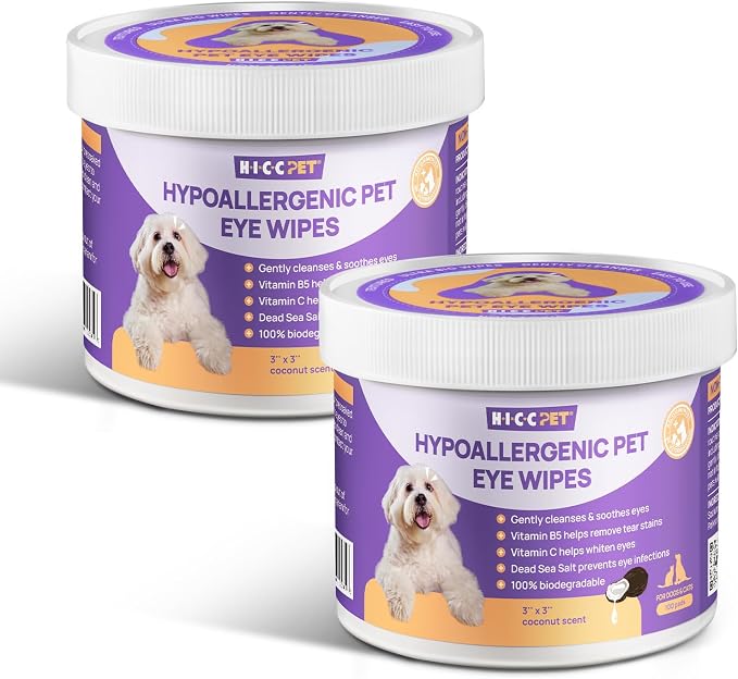 HICC PET Pet Face & Eye Area Wipes for Dogs & Cats, Gentle Wipes for Routine External Cleaning Around Eyes, Face Folds & Wrinkles, Helps Clean Everyday Tear Residue, 200 Count