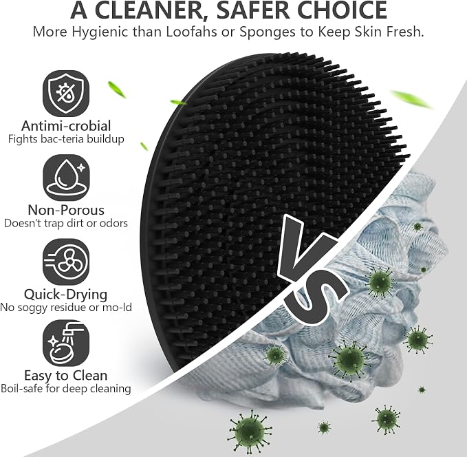 Silicone Body Scrubber and Scrub Net Set, BEAUTAIL 4 Pack for Rich Lather | Gentle Silicone Shower Scrubber or Firmer Exfoliating Bath Net, Deep Cleansing & Exfoliation, 2 Brushes+2 Nets for Men, Women