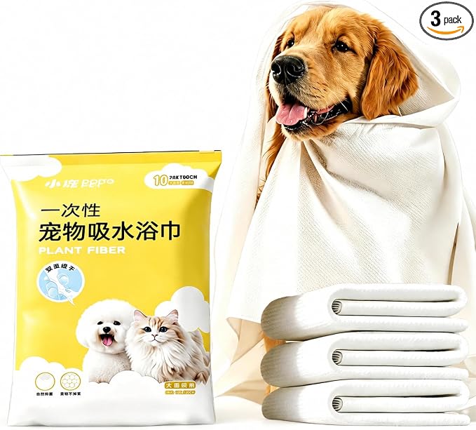 3 Pcs Non-Woven Disposable Dog Towels for Drying Dogs Large, 55X27" | Bath Towel, Ultra Soft & Absorbent for Puppies, Kittens and Large Dog and Cat After Bathing, Swimming, Rain, Grooming