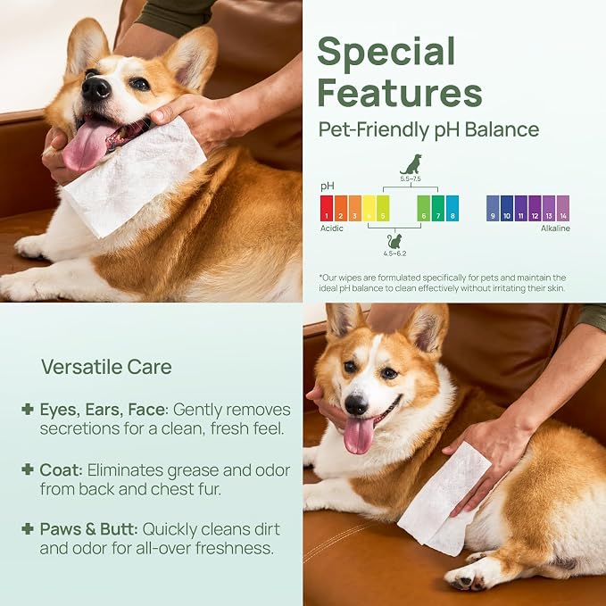 HICC PET Wipes for Dogs & Cats, Cleaning Deodorizing Anal Gland Wipes, Hydrating & Nourish Fur Dog Grooming Wipes for Paw, Butt, Body-Hypoallergenic
