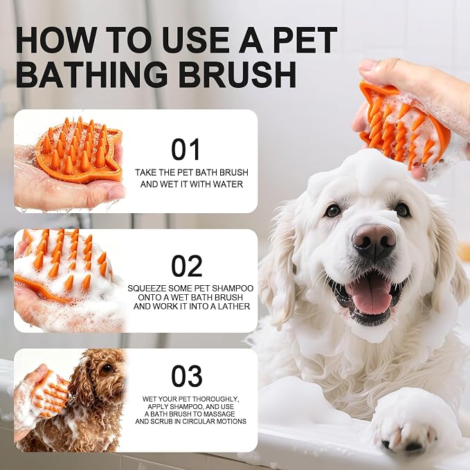 Orange Cat-Shaped Dog Bath Brush Dog Washing Brush for Dogs&Cats | Soft TPR Bristles,Dog Massage Shampoo Brush,Pet Grooming Tool,Remove Loose Hair Knots Deep Cleansing