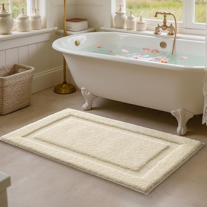 LUMI Ultra Soft Bathroom Rugs Non Slip with Rubber Backing, Absorbent Washable Bath Mat Quick Dry, Upgraded Premium Microfiber Plush Carpet for Bathtub and Shower Floor, Ivory White, 24x60