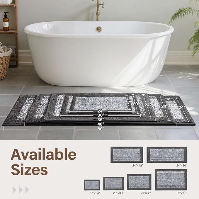 Bathroom Rugs 40x24 Non Slip Washable, Grey Bath Mat for Bathroom Floor Tub, Soft Absorbent Quick Dry Mats for Shower, Bathtub,Home Decor