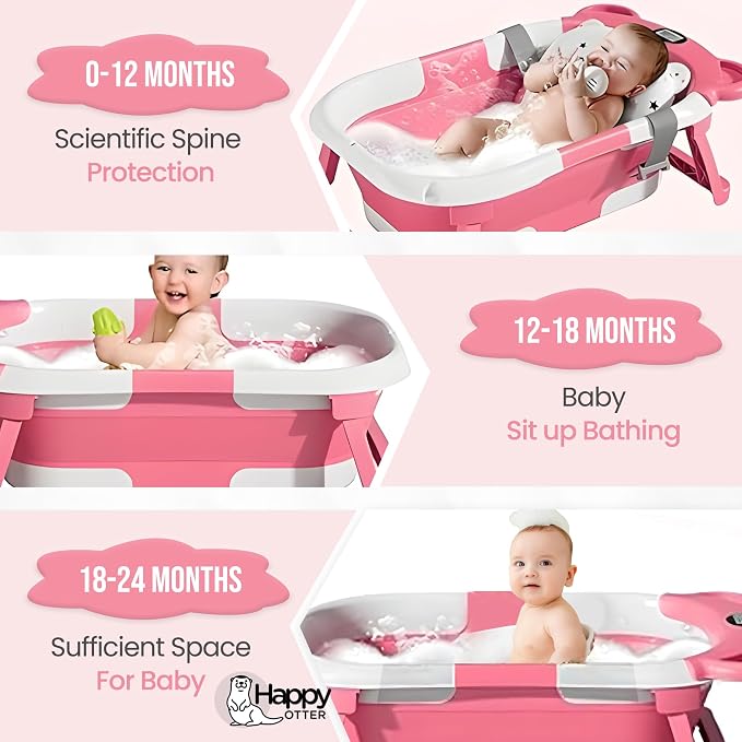 Portable Baby Bathtub with Heat Sensor for Toddlers & Newborns, Padded Baby Bath Tub with Water Release Feature for Travel & Home Baby Bath seat