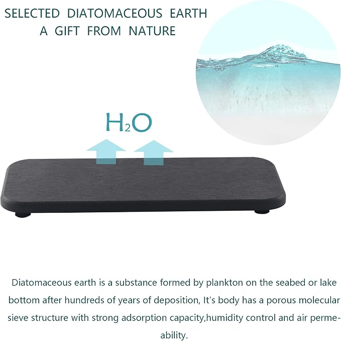 NiuYichee 2 Pcs Water Absorbing Stone Trays, Kitchen/Bathroom Sink Soap Dish, Diatomite Tray Used for Hand Soap & Cosmetic Bottles in the Modern Home, 4" W x 9" L, Dark Gray