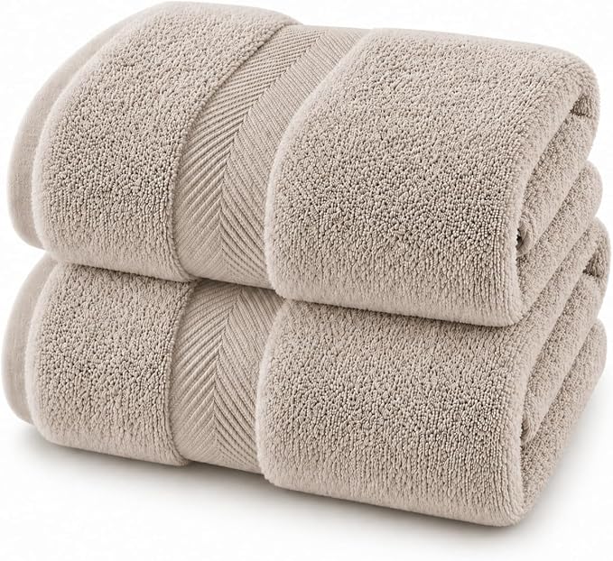 Viscose from Bamboo Bath Sheets Set of 2 - Extra Plush 700 GSM Quick Dry Cotton Blend for Luxury Bathroom Comfort - Super Soft, Large, Absorbent - Dune