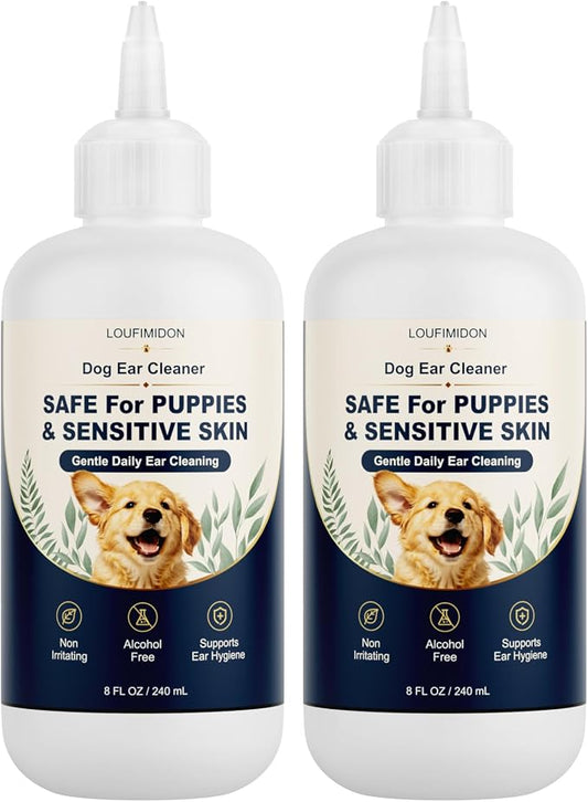 Dog Ear Cleaner, Gentle Daily Ear Care, Clean Solution for Routine Maintenance Wax Removal Puppy & Sensitive Skin Safe -235ml 2bottles