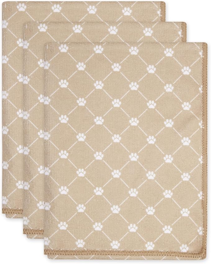 Bone Dry Pet Grooming Towel Collection Trellis Print, Microfiber Absorbent Drying Set, 15x30, Taupe, 3 Count