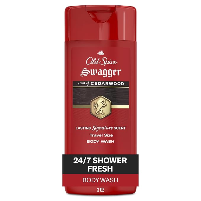 Old Spice Refreshing Body Wash for Men, 3X Defense, 24/7 Shower Fresh with Long Lasting Scent, Travel Size, Red Collection, Swagger with Cedarwood Scent, 3 fl oz
