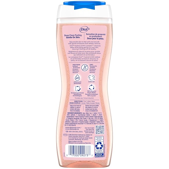 Dial Body Wash, Exfoliate & Restore Himalayan Salt, 16 Fl Oz, Hydraclean Complex & Vitamin E, Gentle, Leaves Skin Feeling Nourished, Dermatologist-Tested, No Parabens & Sulfates,(Pack of 8)