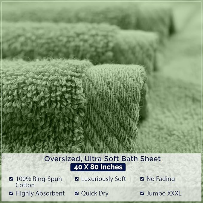 DAN RIVER Pack of 1 Jumbo Bath Sheet 40x80 Inches, Extra Large Quick Dry Bath Towels for Bathroom, Soft Absorbent Towels - Sage Green