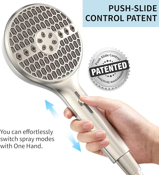 Brushed Nickel Handheld Shower Head, High Pressure 9-Spray Modes Handheld Showerhead, 71 Inch Kink-free Hose, Power Wash for Low Pressure Homes, Pet Tub Tile Cleaning