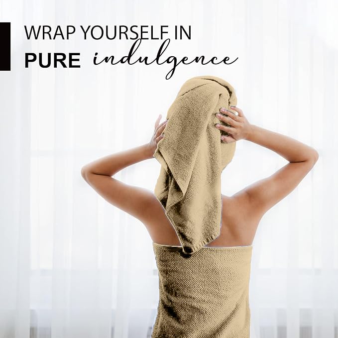 KAHAF COLLECTION 100% Cotton Bath Towels, 24x48 Pack of 6 Towels, Quick Dry, Highly Absorbent, Soft Feel Towel, Gym, Spa, Bathroom, Shower, Pool, Luxury Soft Towels (Beige, 24x48-6 Pack)