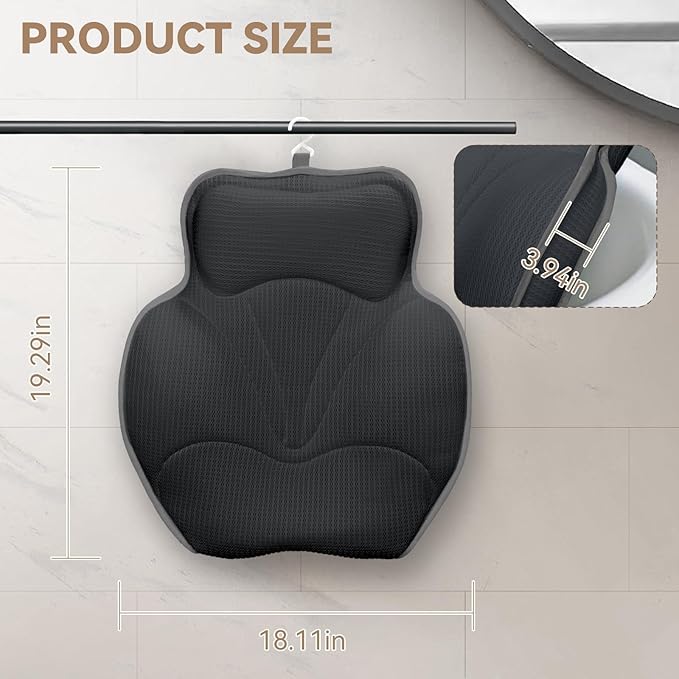 Bath Pillows for Tub, Luxury Bathtub Pillow Neck, Head, Back Support, Soft 5D Mesh Fabric and Non-Slip Suction Cups & Quick Dry, Fits All Tubs, Bath Soaking Accessories Spa Gifts, Grey