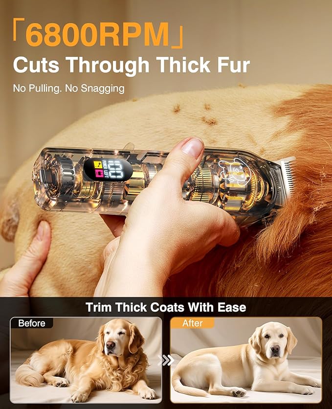Dog Clippers for Grooming, Dog Grooming Kit for Heavy Thick Hair, Low Noise Cordless Pet Hair Trimmer with Stainless Steel Blade, Professional Rechargeable Hair Trimmer for Dogs and Cats New