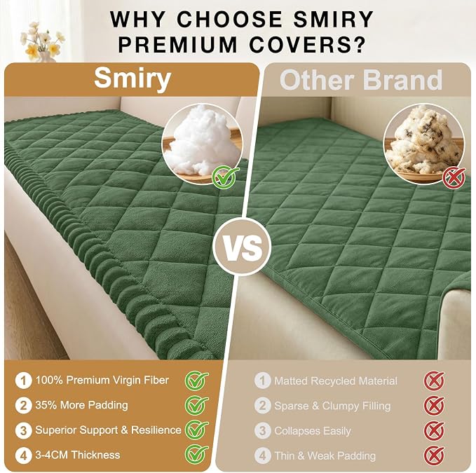 Smiry Couch Cover for Dogs, Non Slip Washable Pet Sofa Protector for Large Dogs, Cats, Fuzzy Plush Sofa Covers for Sectional Sofa, Against Fur, Dirt & Scratch Resistant, Green, 43"×63"