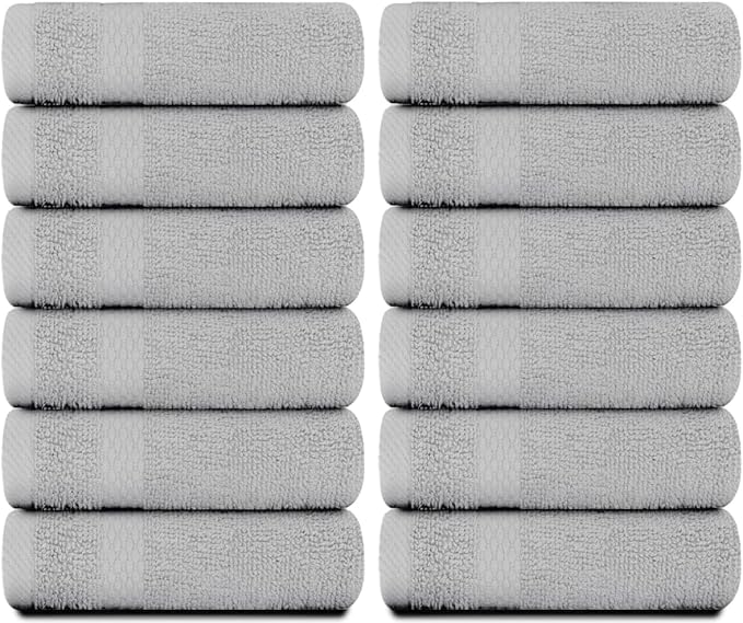 White Classic Luxury Cotton Washcloths 13x13 Inch - 650 GSM Turkish Cotton | Hotel, Spa, Bathroom Face Towel | 12 Pack, Dolphin Gray